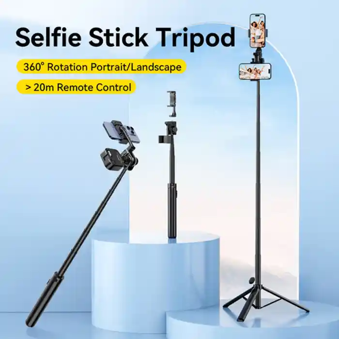 Ulanzi MT-70 Tripod 1.5m Selfie Stick Tripod with 360 / 180 Degree Pan and Tilt, Rotating Cold Shoe Mount, 1kg Max Load Capacity and 20m Wireless Remote Control Range for Smartphone Compact Cameras